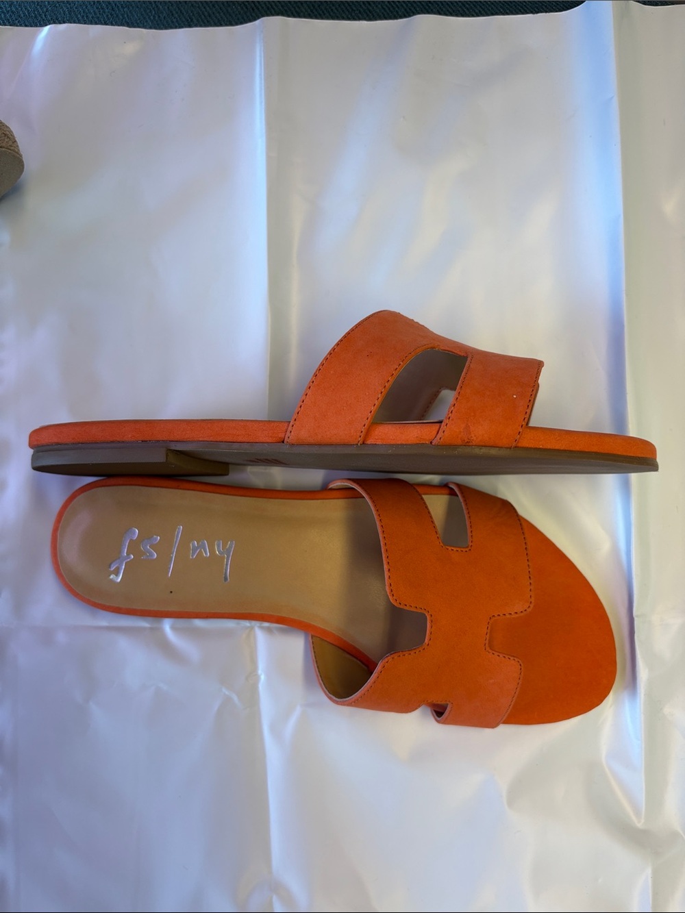 French Sole Orange Suede Slide Sandals